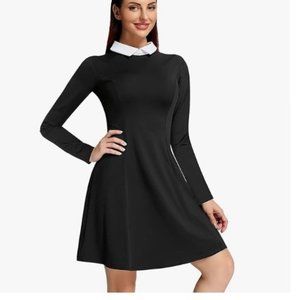Women's Long Sleeve Casual Peter Pan Collar Fit and Flare Skater Dress